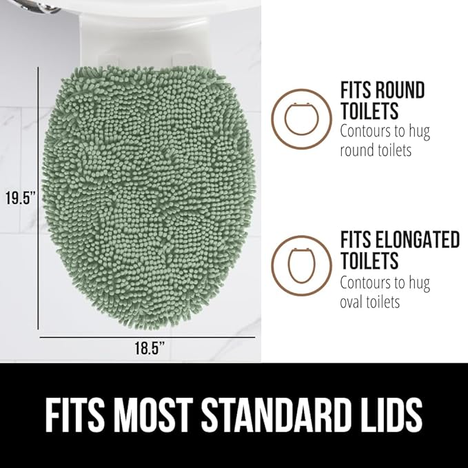GORILLA GRIP Soft Chenille Bathroom Toilet Lid Cover, Machine Washable Seat Covers, 19.5x18.5, Stays in Place Rubber Backing, Fits Most Round, Elongated and Oblong Lids, Accessories Decor, Sage Green