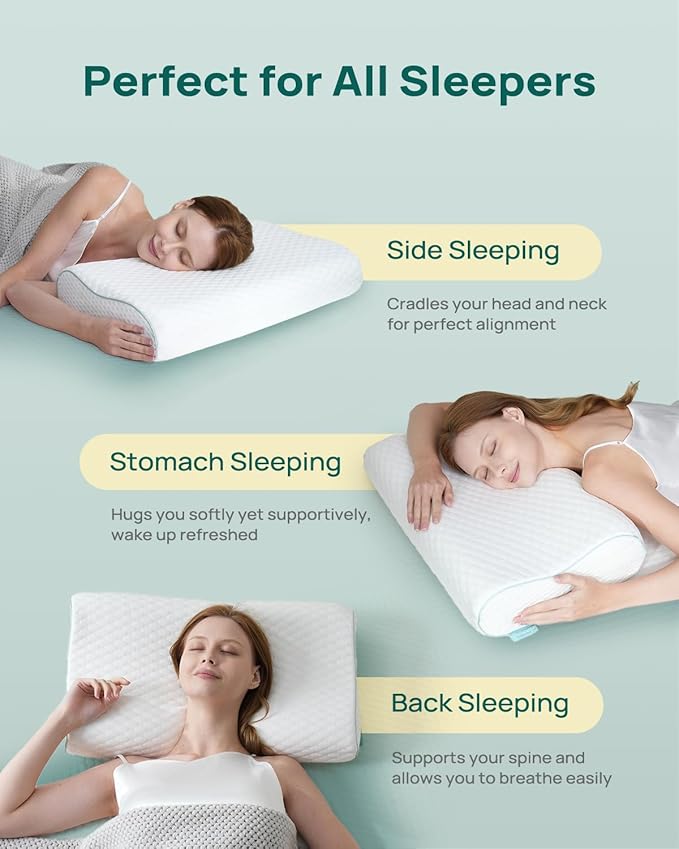 Cervical Neck Pillow, Side Sleeper Pillow for Neck Pain Relief, Adjustable Contour Pillow for Sleeping, Ergonomic Memory Foam Pillow, Orthopedic Cooling Pillow Back Stomach Sleeping, Queen Soft