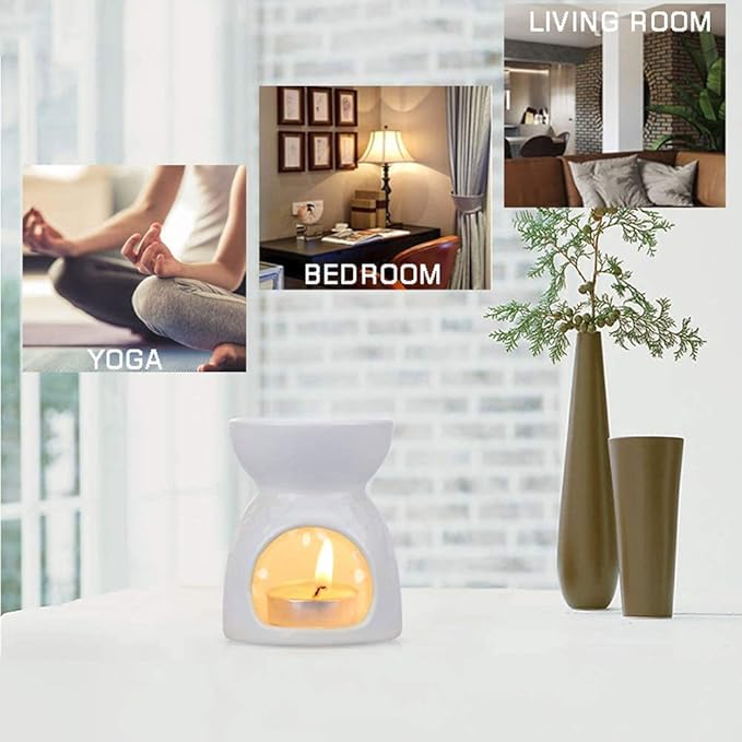HwaGui Ceramic Tea Light Holder,Aromatherapy Oil Burner Candle Warmers Home Decoration Romantic White Star Pattern