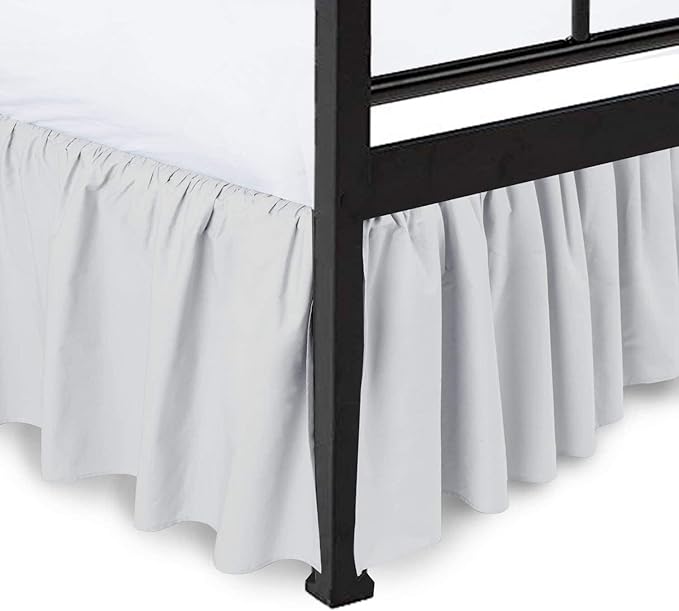Ruffled Bed Skirt with Split Corners, Light Grey, Twin 12 Inch Drop Bedskirt, Hotel Quality Brushed Microfiber Wrinkle Free Dust Ruffle Bed Skirt Twin Size