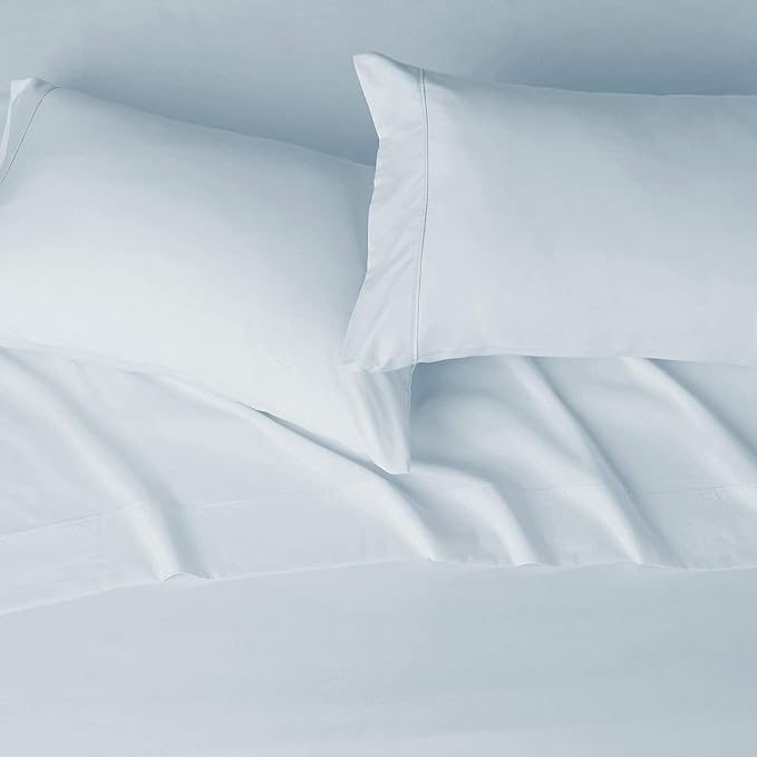 Amazon Basics Lightweight Super Soft Easy Care Microfiber 4 Piece Bed Sheet Set With 14-inch Deep Pockets - Queen, Light Blue, Solid
