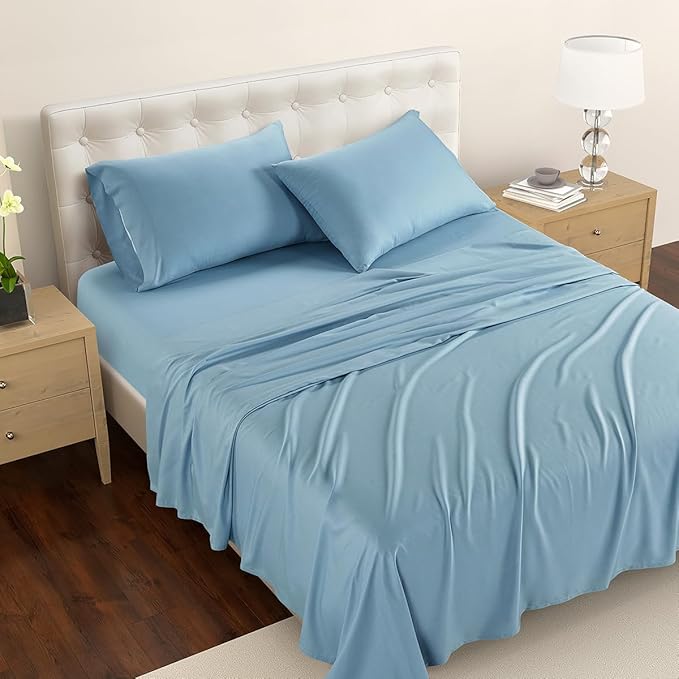 Reebok Twin Size Sheet Set from Tencel Eucalyptus - Soft, Cooling & Breathable for Hot Sleepers, Deep Pocket Up to 17 Inches, 4Pc Hotel Luxury Bedding Set, Bedsheet & Pillowcases (Niagara Mist, Twin)