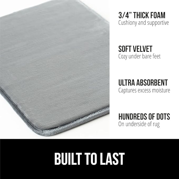 GORILLA GRIP Memory Foam Bath Rugs, Soft Absorbent Velvet Bathroom Mats, Durable Dots on Underside, Machine Washable Bathmat, Carpet Rug Room Decor for Shower Floor, 24x17 Mat, Graphite Gray