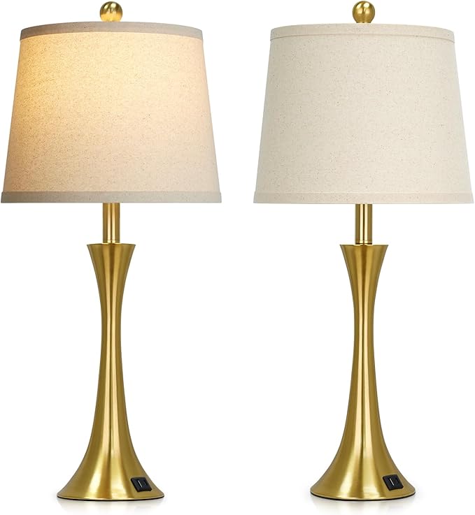 27.5" Gold Lamps for Living Room, Touch Control 3-Way Dimmable Bedside Nightstand Lamps Bedroom Lamp,Modern Gold Table Lamp with USB A+C Ports,Tall Lamps for Living Room End Table（1Pack）