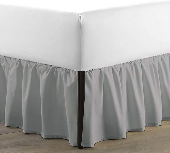 SKY BEDDINGS - Queen Size Ruffled Bed Skirt with Split Corners - 21 Inch Drop Dust Ruffle Bed Skirt with Platform Three Sided Coverage - 100% Microfiber, Light Grey