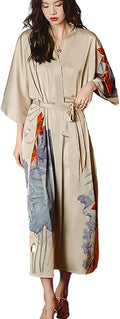 Silk Satin Robe for Women Long Japanese Kimono Robe Lightweight Soft Bathrobe Floral Luxury Dressing Gown