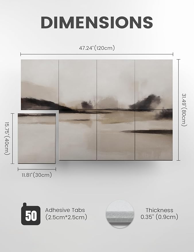 Wall Art Acoustic Panels,47''X31''Soundproof Wall Panels-8-Pack with 50 Adhesive Tabs, Panels for Living Room and Recording Studio, Offices-Mist Reflections