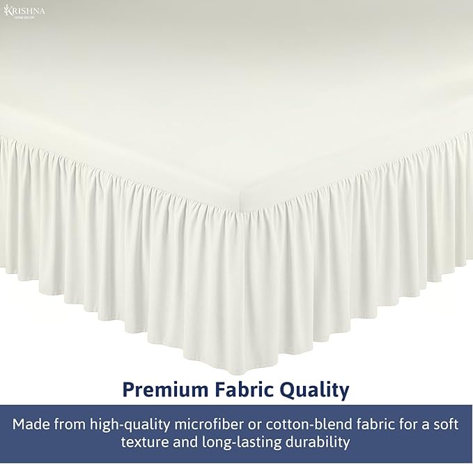 KRISHNA Ruffled Bed Skirt with Split Corners Twin, 100% Microfiber Hotel Quality, 24 Inch Drop Dust Ruffle Gathered Bedskirt with Platform, 39" x 75", Ivory