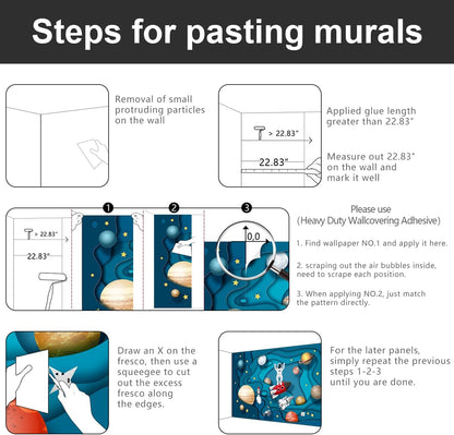 -Kindergarten Children Galactic Planet Fabric Wallpaper Living Room Bedroom Boys Girls Children Cartoon Astronauts Large Mural- 160"x108"（ not Peel and Stick）