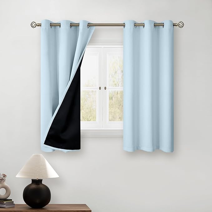 BGment Baby Blue 100% Blackout Curtains for Kids Bedroom 54 Inch Length, Thermal Insulated Full Light Blocking Grommet Noise Cancelling Small Window Curtains for Nursery 2 Panels Each 42 Inch Wide