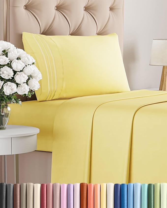 Twin Size 3 Piece Sheet Set - Comfy Breathable & Cooling Bed Sheets Set - Hotel Luxury Bedding for Women, Men, Kids, Teens, Boys & Girls - Deep Pockets, Ultra-Soft, Wrinkle Free - Oeko-Tex - Yellow