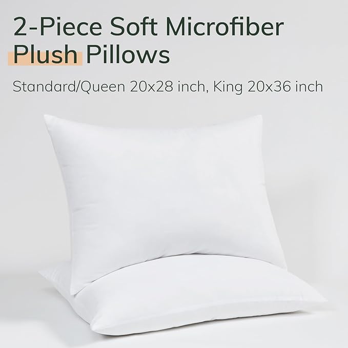 Fern and Willow Queen Size Bed Pillows - Set of 2, 28"x20" - Luxurious Ultra-Soft Cooling Pillow - Hotel Quality, Down Alternative Fill - Ideal Gift for Side, Back & Stomach Sleepers