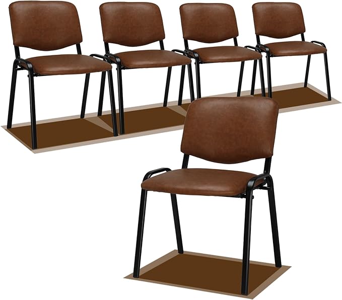 VINGLI Rustic Waiting Room Chairs - 5-Pack PU Church & Conference Room Stackable Chairs, Office Guest & Reception Chairs for Meeting, Office Lobby, Simple & Space-saving