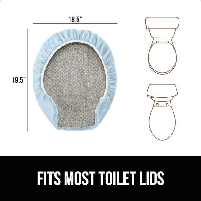 GORILLA GRIP Thick Memory Foam Bathroom Toilet Lid Seat Cover, Soft Velvet Topside, Machine Wash, Plush Cushioned Covers Fits Most Size Lids, Decorative Bath Room Accessories, 19.5x18.5, Light Blue