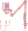 FEELWORLD VM1 Pink Gaming PC USB Microphone Condenser Mic with Noise Cancellation Mute RGB Light, Computer Accessories Gifts for Gamer YouTube Twitch Podcast Streaming Recording Online Chat PS4 PS5