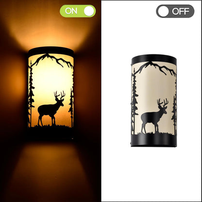 Wall Sconces Set of Two,Deer Cream White Parchment Rustic Wall Sconces,Farmhouse Black Sconce Light,Industrial Metal Indoor Wall Light Fixtures,Wall Lamps for Bedroom,Living Room,Hallway