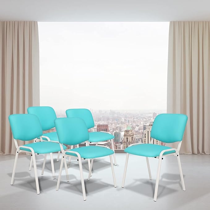 VINGLI Blue Waiting Room & Office Chairs - 10-Pack Stackable PU Set for Church, Conference Room, Lobby & Guest Reception Area