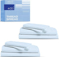 THREAD SPREAD 2-Pack King Size Sheets Set - 400 Thread Count 100% Cotton Sateen Weave - Extra Soft, Breathable, Hotel Quality Cooling Sheets, 2 Sets of King Size Deep Pocket Bed Sheets (Light Blue)