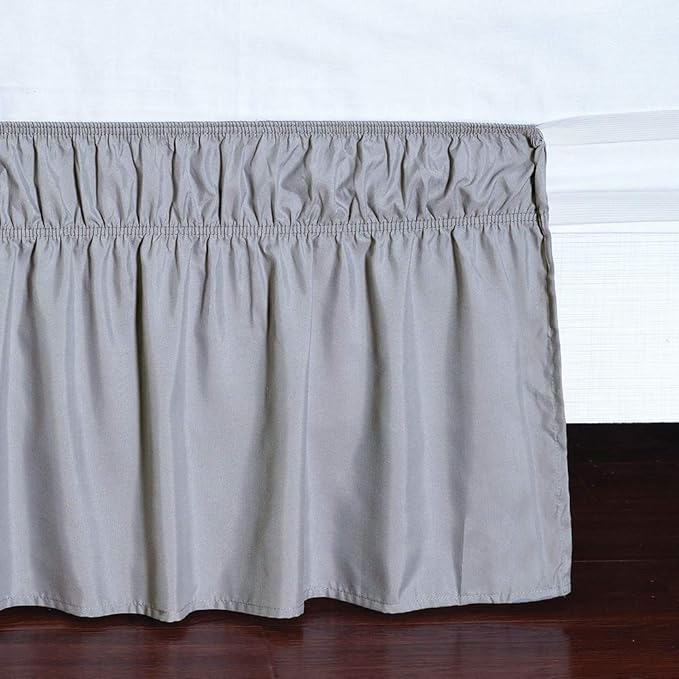 MEILA Wrap Around Bed Skirt Three Fabric Sides Elastic Dust Ruffled 24 Inch Tailored Drop,Easy to Install Fade Resistant-Grey, Queen/King