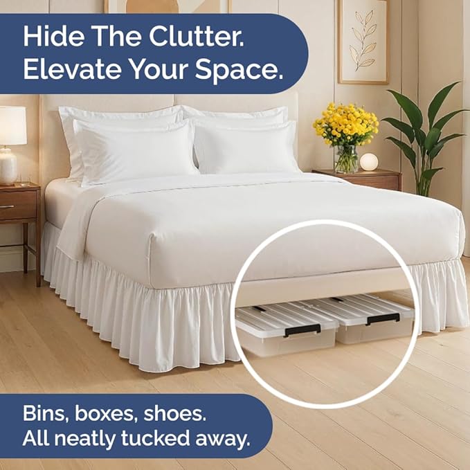 Bedskirt Full Size Ruffle - 12 inch Drop Dust Ruffle Bed Skirt with Platform - Ultra-Soft, Easy Fit, Premium Hotel Quality - Wrinkle, Fade & Shrink Resistant - for Women, Men, Kids and Teens - White