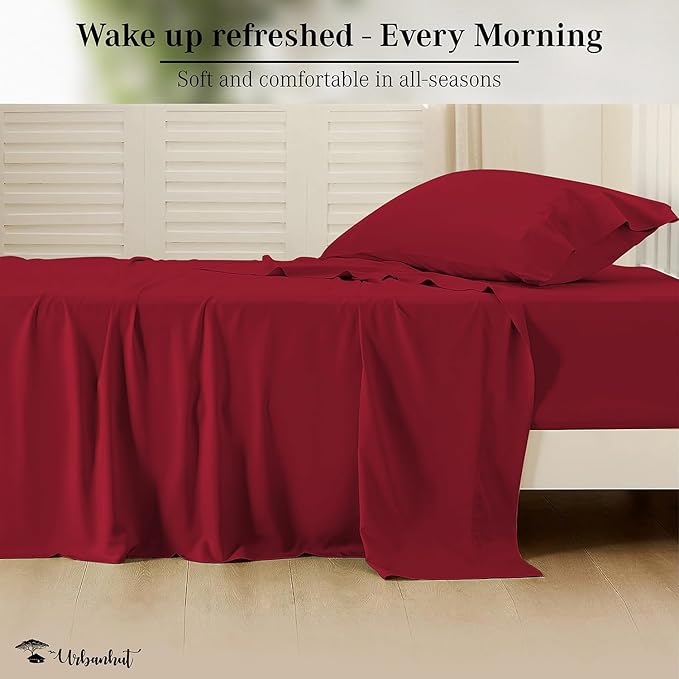 URBANHUT 800 Thread Count 100% Cotton Twin Size Sheets, Luxury 4 Piece Twin Bedsheets, Hotel Sheets Sateen Finish - Better Than Egyptian, 14" Elasticized Deep Pocket - Burgundy