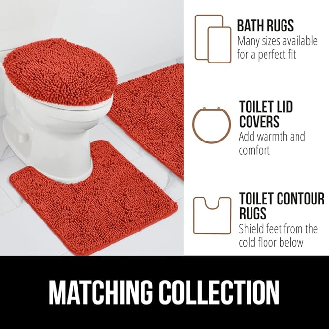 GORILLA GRIP Bath Rug Mat, Soft Absorbent Chenille, Quick Dry Microfiber Mats, Rubber Backing Washable Shower Floor Rugs, Bathmat Runner, US Designed Bathroom Home Accessories 24x17, Sunset Orange