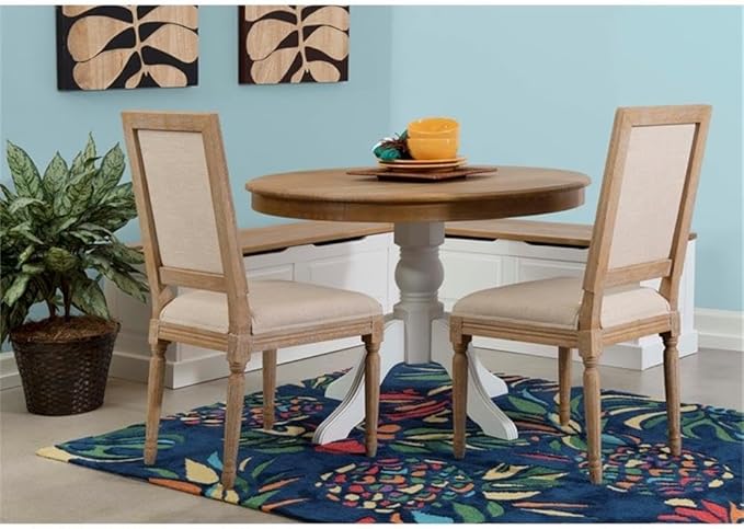 Riverbay Furniture 18" High Transitional Backless Wood Corner Kitchen Breakfast Nook Bench, with Hidden Storage, in White & Natural Finish