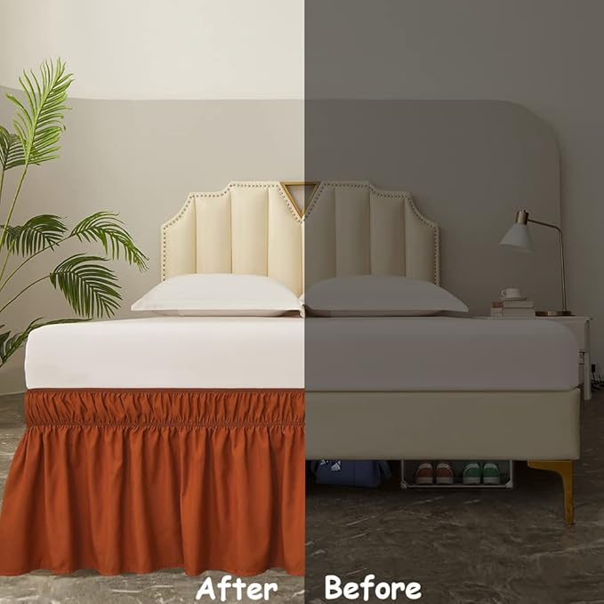 MEILA Wrap Around Bed Skirt Three Fabric Sides Elastic Dust Ruffled 18 Inch Tailored Drop,Easy to Install Fade Resistant-Caramel, Twin/Full