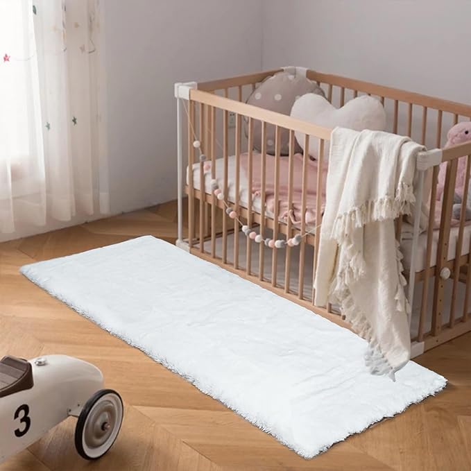 Latepis White Rugs Runners 2x6 Washable Small Shaggy Rug Soft Faux Rabbit Fur Bedside Furry Rugs for Bedroom Accent Rug for Kids Room Sofa Nursery