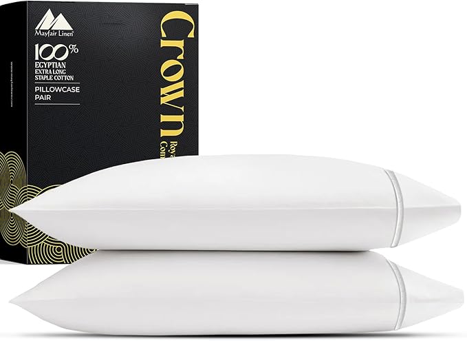Mayfair Linen 100% Egyptian Cotton King Pillow Cases Set of 2 - Luxury 2000 Series King Size Pillowcases, Soft Cooling & Breathable, Envelope Closure Hotel Quality Pillowcase (21 x 41, White)