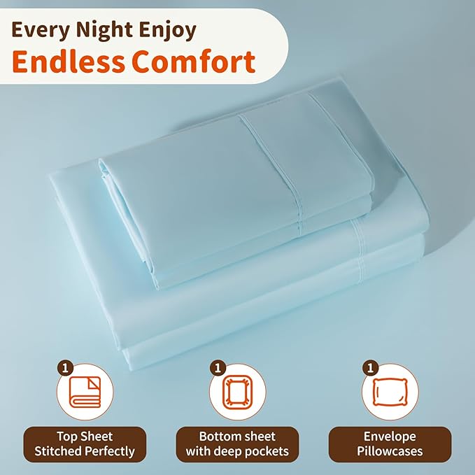 LBRO2M 1000 Thread Count 100% Egyptian Cotton Sheets Set Twin, 3 Piece Sets Bed Sheet Deep Pocket Sheet Set 16" Soft Comfortable All Season (Twin, Light Blue)