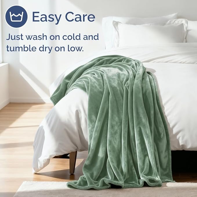 Ultra Soft Fleece Blanket Throw Size - Flannel Fleece Luxury Throw Blanket - Lightweight for Couch Bed Chair - Thick, Warm and Breathable - All Season Cozy Anti-Static Microplush Bedding, Sage Green