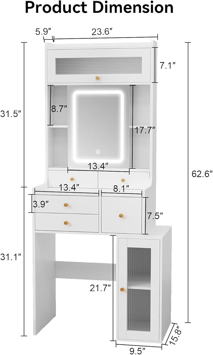 ARTETHYS Small Vanity Desk with Sliding Mirror and Lights White Makeup Vanities Set with Drawers Compact Dressing Table with Cabinet and Adjustable Shelves for Bedroom