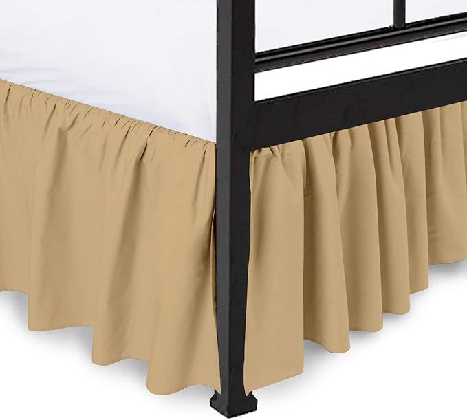 Ruffled Bed Skirt with Split Corners, Taupe, Full 12 Inch Drop Bedskirt, Hotel Quality Brushed Microfiber Wrinkle Free Dust Ruffle Bed Skirt Full Size
