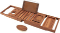 VaeFae Premium Teak Bathtub Tray, Expandable Wooden Bath Tray for Tub, Luxury Bathtub & Bathroom Accessories, Great House Warming, Anniversary & Wedding and Birthday Gifts (Free Teak Body Brush)