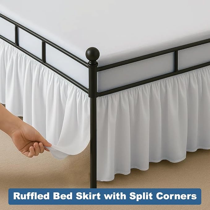 Ruffled Bed Skirt Split Corners with Platform, Tailored Fit Hotel Quality Wrinkle Free Ultra-Soft Microfiber Dust Ruffle, Upto 28 Inch Drop, Twin, White
