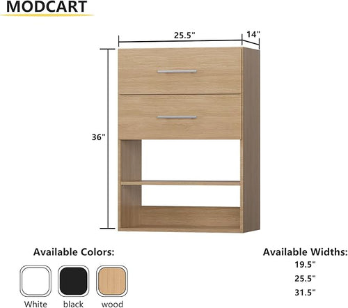 2 Drawer Short Tower Closet Unit, Modular Closet System, Wood Closet System Organizer with Storage for Walk In Closets, Clothing Rack Closet for Hanging Clothes, Bedroom, Wood, 25.5"W