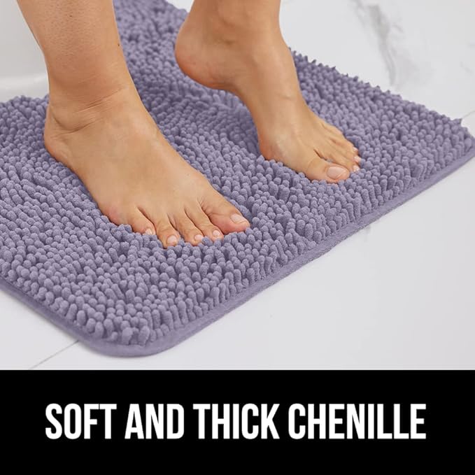GORILLA GRIP Bath Rug Mat, Soft Absorbent Chenille, Quick Dry Microfiber Mats, Rubber Backing Washable Shower Floor Rugs, Bathmat Runner, US Designed Bathroom Home Decor Accessories 24x17 Light Purple