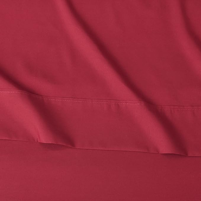 Amazon Basics Lightweight Super Soft Easy Care Microfiber 4 Piece Bed Sheet Set with 14-Inch Deep Pockets, Comfortable Queen, Burgundy, Solid