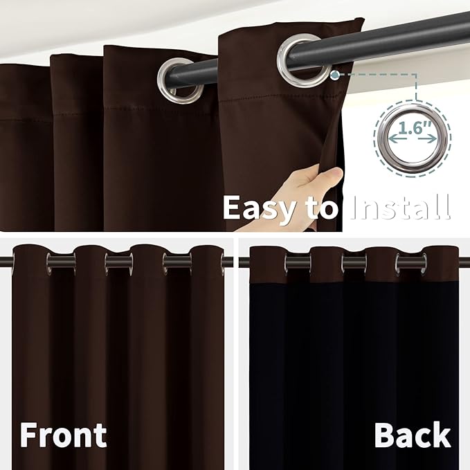 BGment Thermal Insulated 100% Blackout Curtains for Bedroom with Black Liner, Double Layer Full Room Darkening Noise Reducing Grommet Curtain (42 x 84 Inch, Brown, 2 Panels)