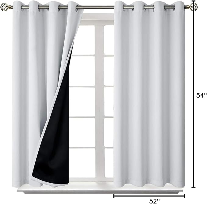 BGment Short Blackout Curtains 54 Inch Length for Bedroom, Thermal Insulated Energy Efficiency Noise Reducing Grommet Curtains with Liner for Small Window 2 Panels Each 52 Inch Wide Greyish White