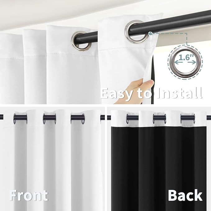 BGment White Blackout Curtains 63 Inch Long - Black Out Curtains for Bedroom Thermal Insulated Curtains for Winter Grommet Total Room Darkening Window Drapes, 2 Panels, 42 x 63 Inch
