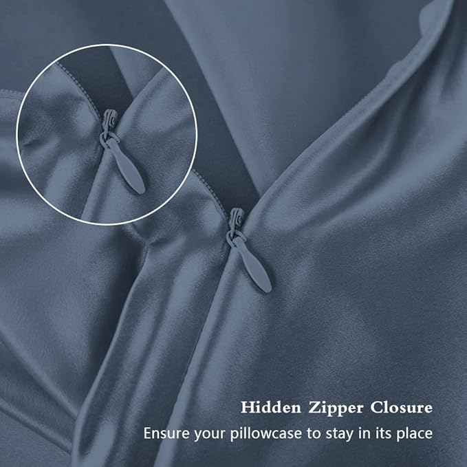 Silk Pillowcase for Hair and Skin, Mulberry Silk Pillow Cases Queen Size, Soft Anti Acne Cooling Sleep Both Sides Natural Silk Satin Pillowcases with Hidden Zipper, Gifts for Women Men, Ash Blue