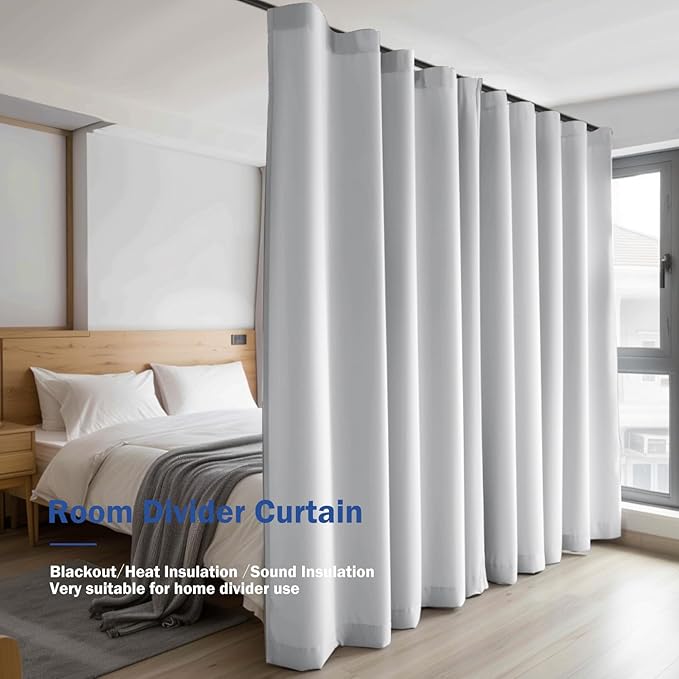 Room Divider Blackout Curtain Track Curtains Wall Dividers Panels Screen for Living Rooms Bedroom Office Privacy Partition Separation, W100 × L84 Inch,1 Panel, White