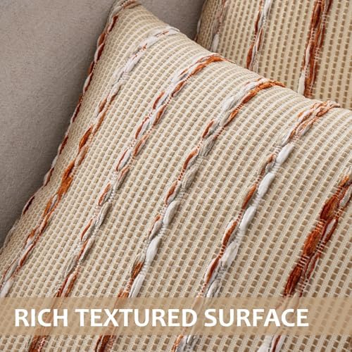 ANRODUO Boho Decorative Throw Pillow Covers Rust Stripe 20x20 Inch Set of 2 - Image 4