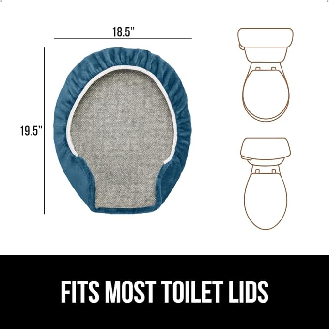 GORILLA GRIP Thick Memory Foam Bathroom Toilet Lid Seat Cover, Soft Velvet Topside, Machine Wash, Plush Cushioned Covers Fits Most Size Lids, Decorative Bath Room Accessories, 19.5x18.5, Blue