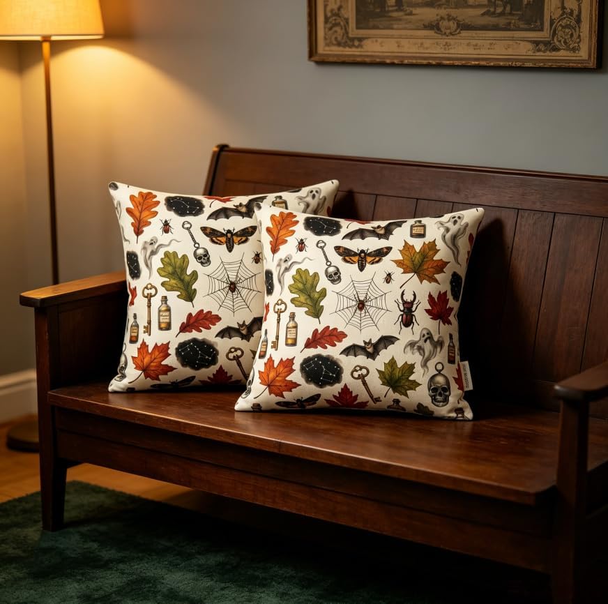 Halloween Throw Pillow Covers, Spooky Vintage Pattern, 18x18 Inch, Machine - Image 5