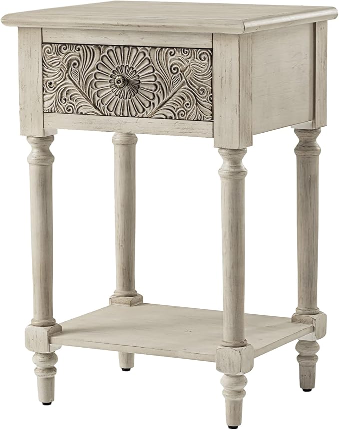 COSIEST Vintage Nightstand, MDF 2-Tier Bedside Table, Wood Accent End Table with Storage Drawer and Open Display Shelf for Bedroom Living Room