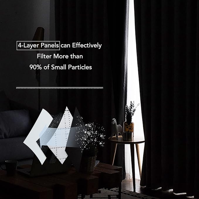 RYB HOME Soundproof & Dust Particle Filtering Curtains Blackout Window Treatment for Bedroom Living Room Divider Nursery Daytime Sleeping Patio Door, Black, W52 x L 102 inch, 2 Panels