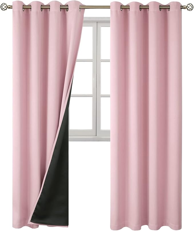 BGment Baby Pink 100% Blackout Curtains for Nursery Bedroom 95 Inch Length 2 Panels, Thermal Insulated Full Light Blocking Grommet Noise Cancelling Window Curtains for Girls Room, 52 Inch Wide Each